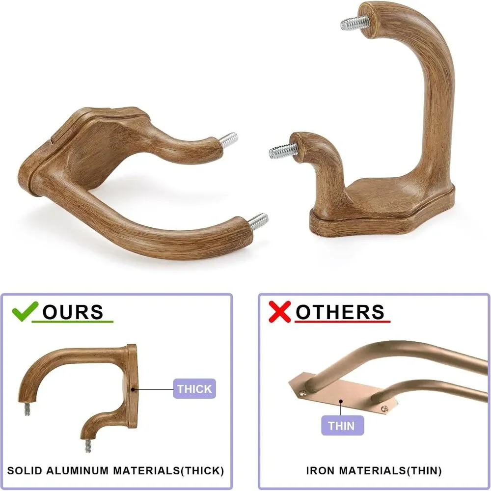 Brown Wood Grain Double Curtain Rods For Windows 72-144